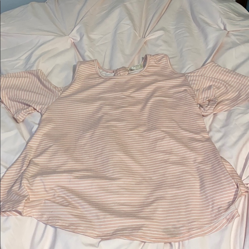 Pink and White Stripe Cold Shoulder Top
